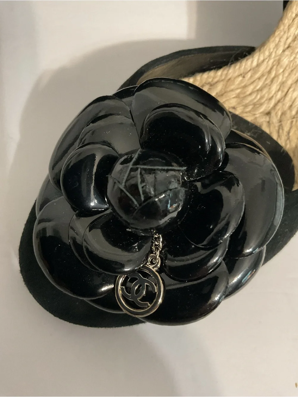 CHANEL Camellia Suede Espadrille Wedge